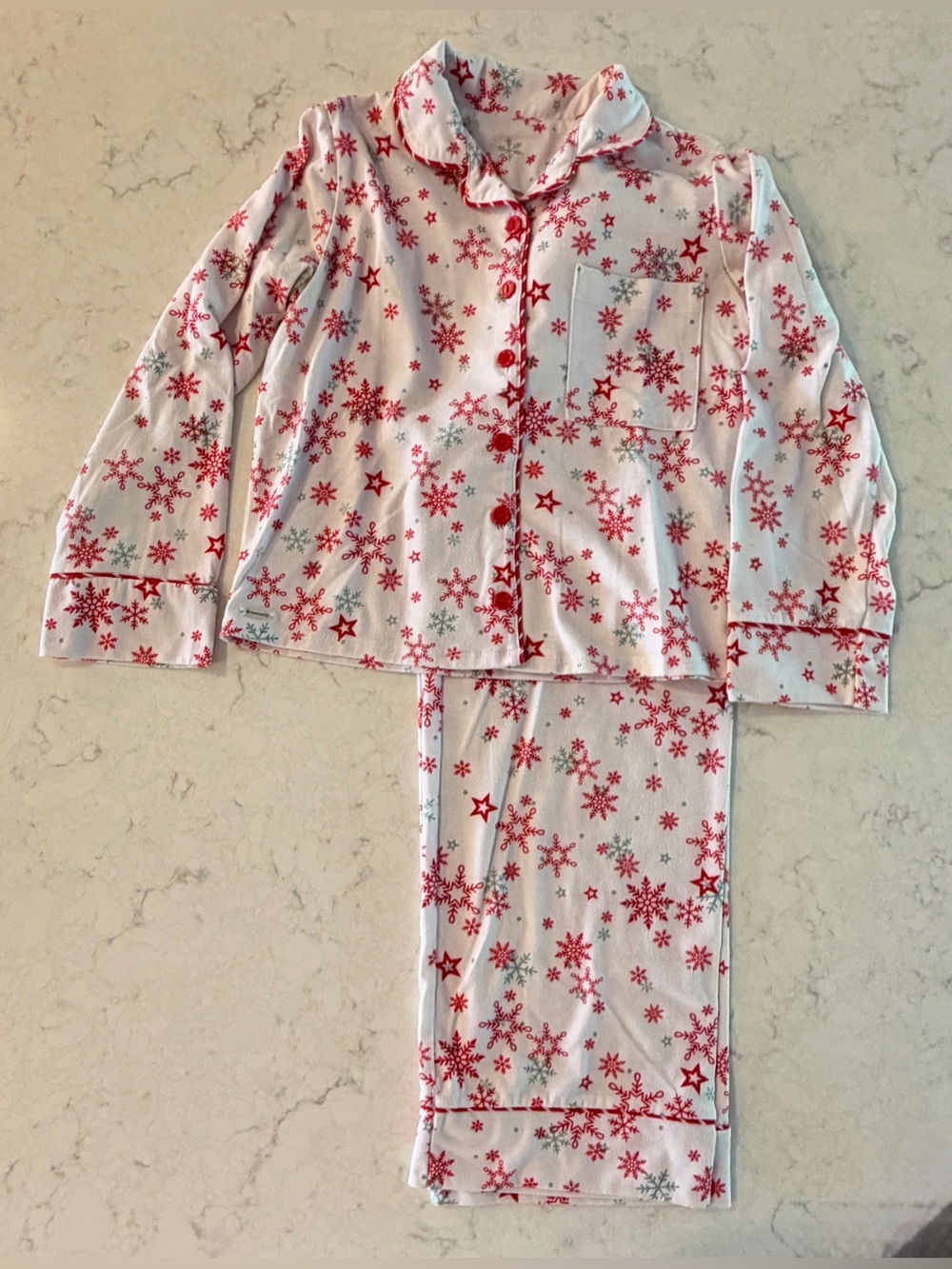 American Girl White and Red Snowflake Pajama Set - Girls Sz 7/8